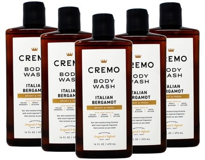 5 Pk Cremo Italian Bergamot Body Wash for Men, Neroli Blossom, Vetiver, 16 fl oz