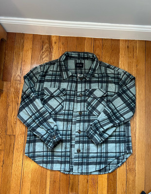 Love Tree Plaid Flannel Button-Up Shirt Gray Black Long Sleeve Pockets Size L