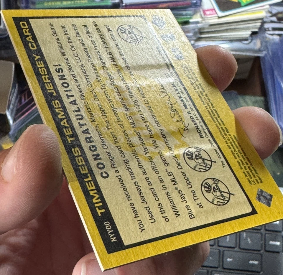 2002 UD винтажный янки вне времени команды Джерси карта Clemens, Rivera, Williams нашивка - Изображение 4 из 4