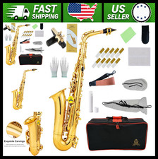 E-Flat Alto Saxophone Gold Lacquer Brass with Case, Mouthpiece  Accessories
