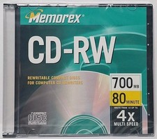 Memorex CD-RW Rewritable Disc in Case 700MB 80min 4X Factory Sealed Single Disc