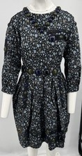 Marc Jacobs Womens Black Blue Floral Print Belted Beaded Knee Length Dress sz 10