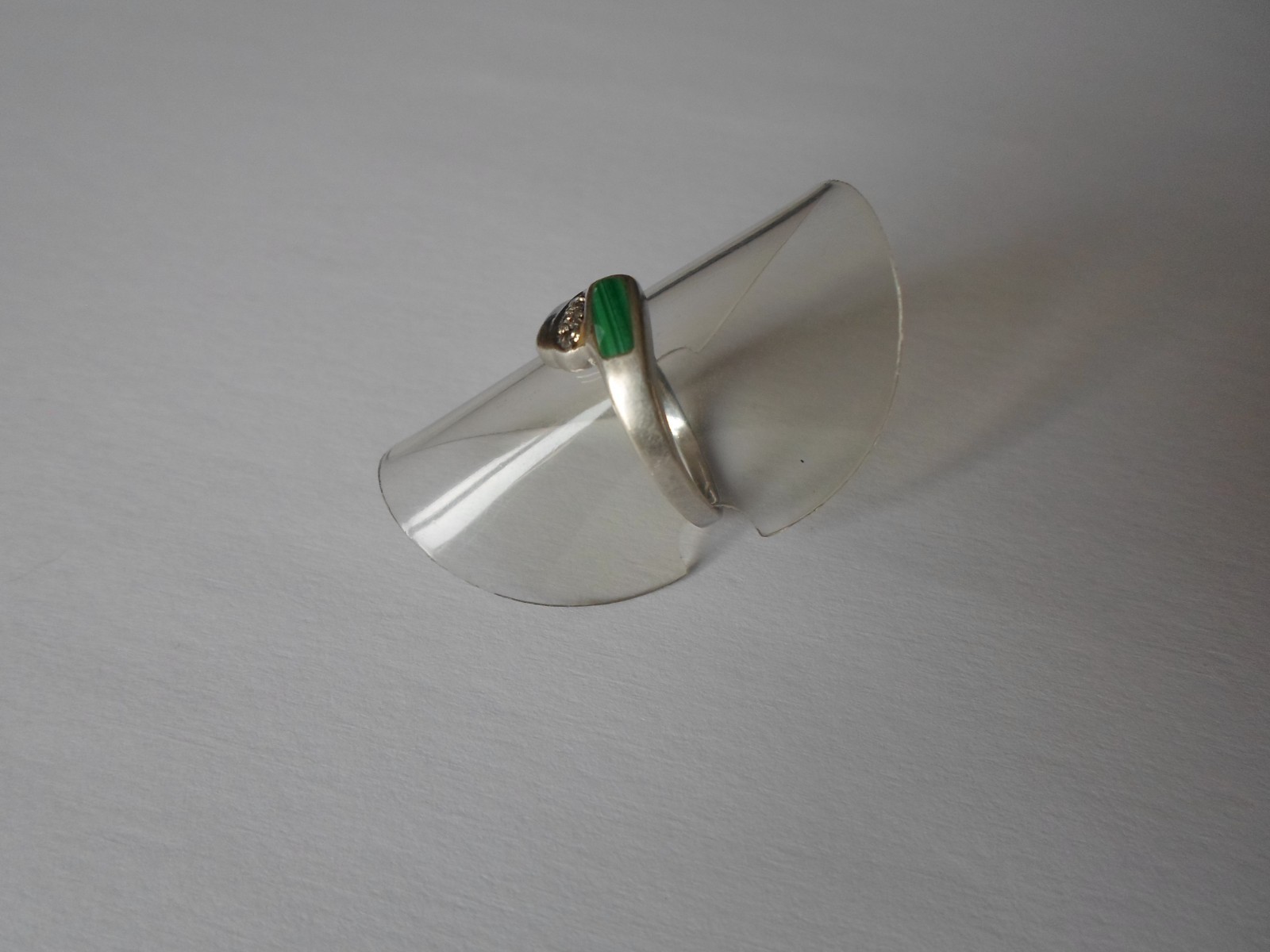 solid silver, malachite and zirconium ring, size … - image 8