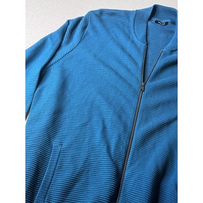 Walbusch Blue Cotton Full Zip Knit Sweater Men's 3XL Euro Minimalist Dad Core