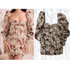 HOUSE OF CB 'Azie' Vintage Floral Jacquard Puff Sleeve Mini Dress NWT XL