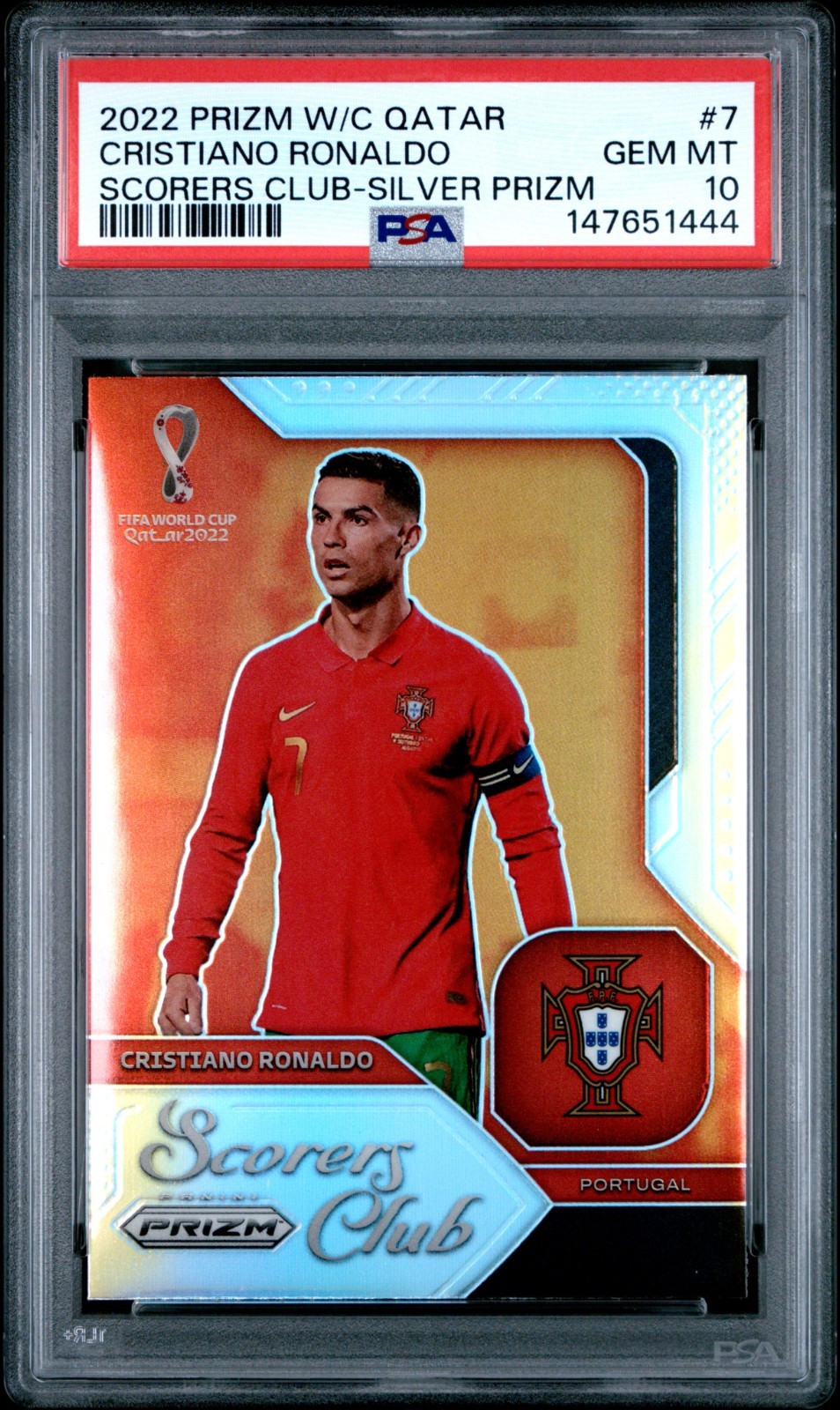 2022 Panini Prizm World Cup Cristiano Ronaldo Scorers Club Silver #7 PSA 10