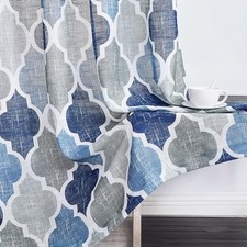 Linen Semi Sheer Geometric 50"W x 84"L Pack of 2 Rod Pocket Blue and Grey