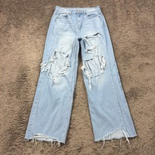 American Eagle Jeans Women 4 Wide Leg Baggy Distressed Light Wash Skater 27x30