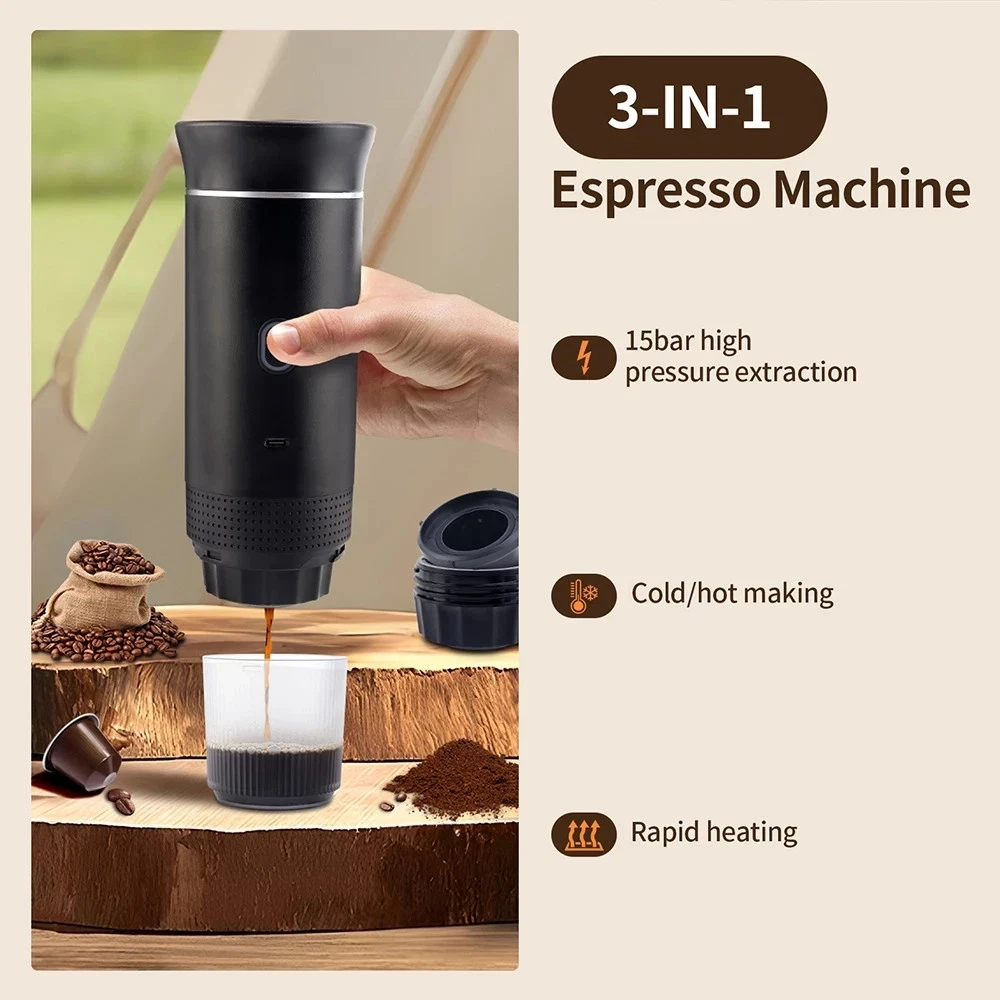 3-in-1 Wireless Electric Portable Espresso Coffee Maker Machine Travel Camping