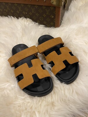 *BNIB* HERMES Chypre Sandals Slides Suede Naturel Beige Brown SIZE 38 SOLD OUT