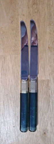 Lot Of 2 Vintage Laslo For Mikasa Stainless Japan 2 Knife Knives Green & Gold - Picture 7 of 12