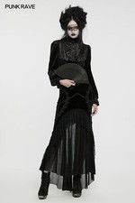 Punk Rave Women Black Gothic Irregular Splicing Velvet Fishtail Goddess Skirt