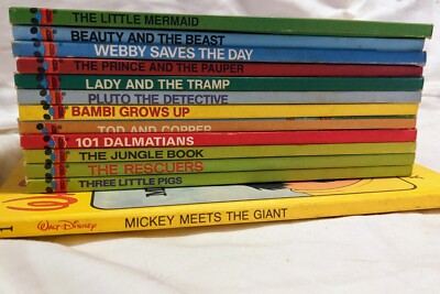12 Vintage Disney WONDERFUL WORLD OF READING Book lot and 1 Beginning Reader