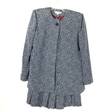 Ann Taylor Women's 2 Piece Skirt Suit size 8 Dark Blue white Pleated Skirt 02P