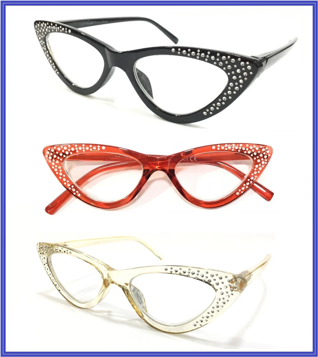 HPIRME Vintage Half Frame Diamond Light Occhiali Da Donna Lady Cat Eye Strass Occhiali Da Vista, 1, Taglia Unica - Foto 2