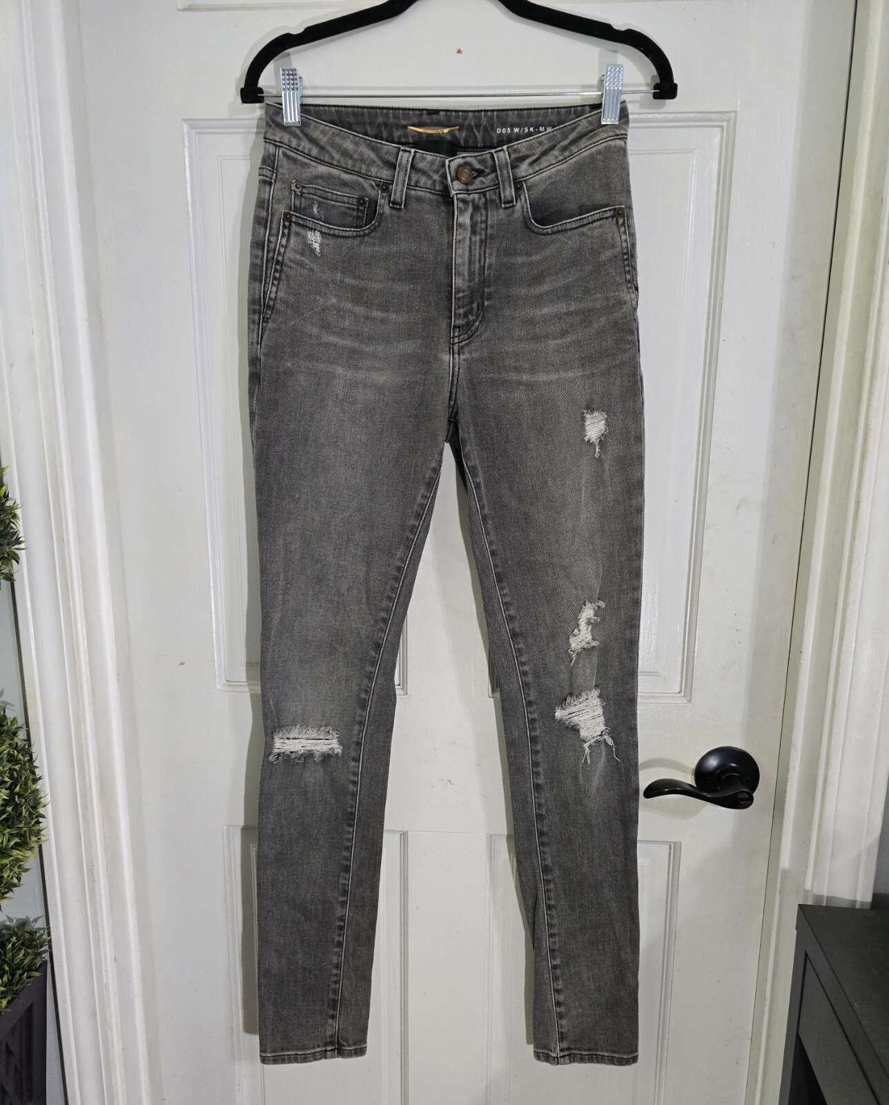 Jeans skinny Saint Laurent donna grigio denim invecchiato D05 con SK MW taglia 28