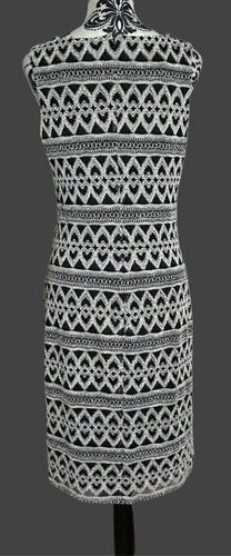 Gina Bacconi Geometric Grey Black Patterned Sleeveless Sheath Dress Size Uk 14 - Picture 3 of 7