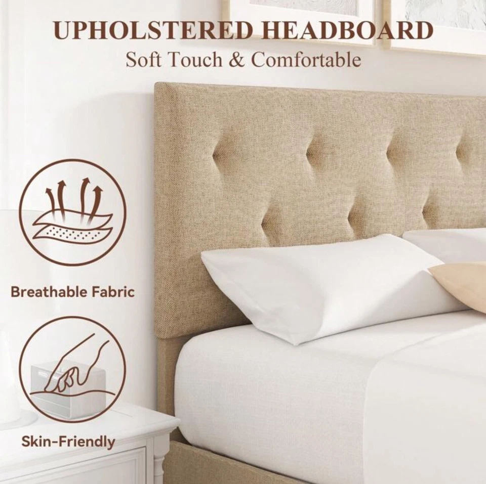 KING Size Bed Frame Upholstered Platform with Complete Adjustable Headboard - Image 2 of 4