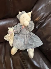 Primitive-Style  Handmade Cat Doll 15” Bends At Hips To Sit