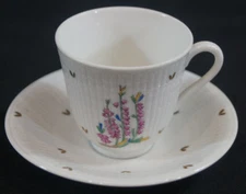 Rorstrand Sweden Heather Flowers Porcelain Demitasse Cup & Saucer C 1920 - 1960s