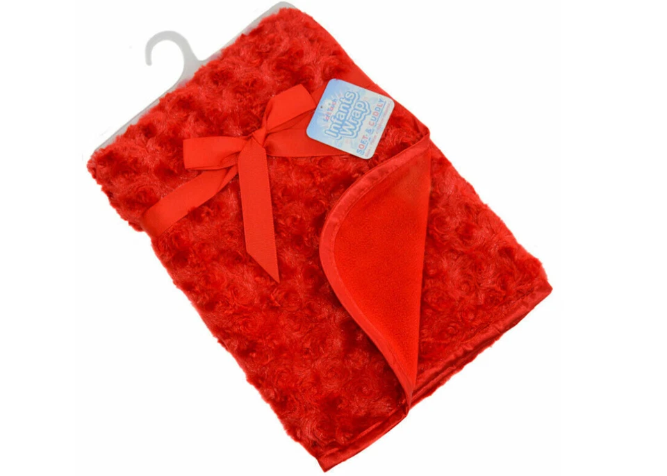 BABY POWERS Baby Mädchen Rosenknospe Fleece Decke Halstuch Schal Satinborte Soft Touch Rot