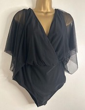 NEW EX Black Mesh Overlay Cape Sleeves Stretchy Party Holiday Swimsuit 10-26