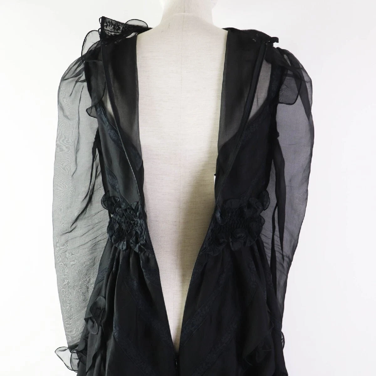 Abito svasato super lungo VALENTINO 100% seta trasparente manica lunga nero taglia:40