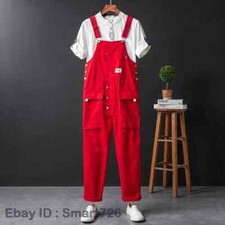 Men Loose Overalls Jumpsuit Bib Pants Coverall Romper Straight-leg Trouser New