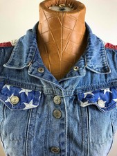 Lei Button Front Collared Sleeveless Blue Denim Jean Vest Jacket Women's Size S