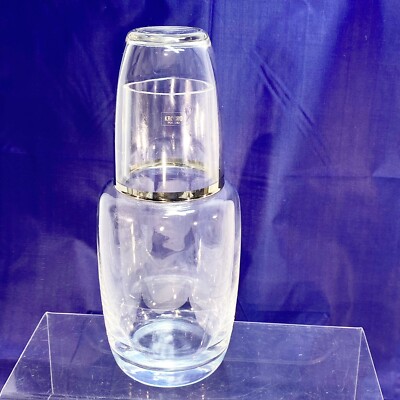 Krosno Poland Clear Glass Tumble Up Bedside Carafe & Water Glass Set READ