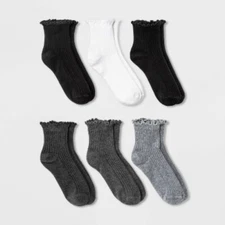 Women's Lettuce Edge 6pk Ankle Socks - A New Day™ 4-10