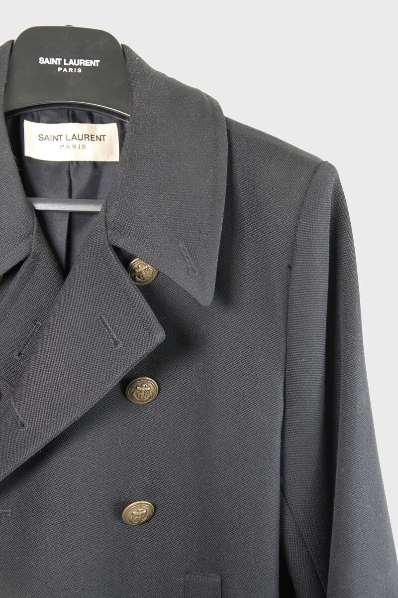 FW13 Saint Laurent Paris Cropped Black Pea Coat Wool Jacket FW13 Saint Laurent Paris Cropped Black Pea Coat Wool Jacket