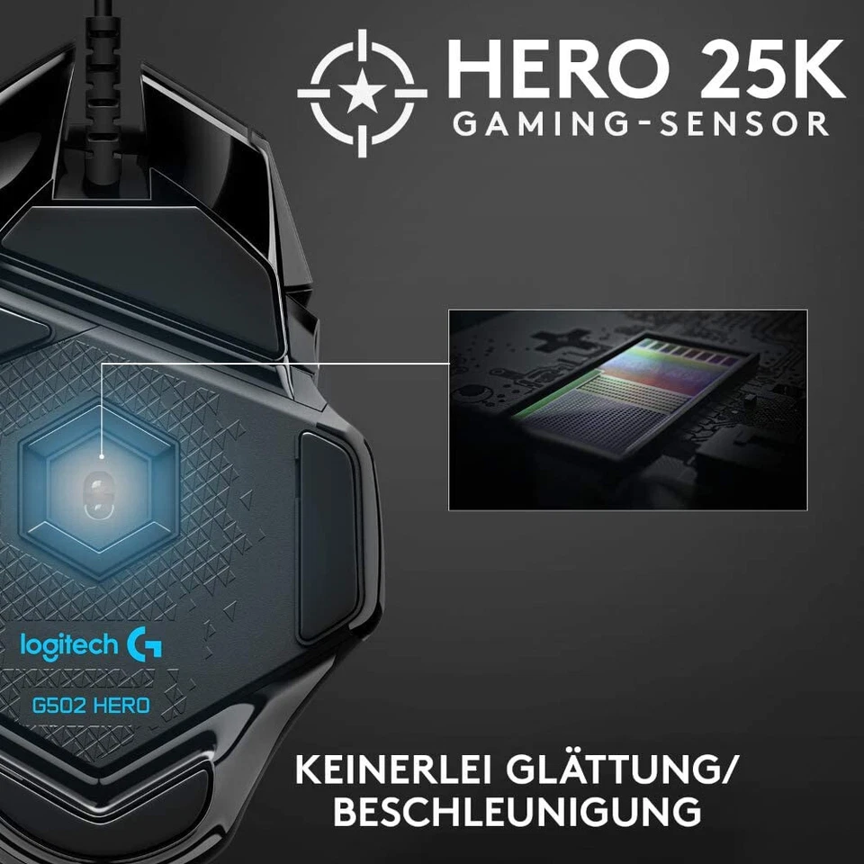 Logitech Gaming Maus G502 Hero Kabelgebunden mit 25K DPI optischem Sensor, RGB - Bild 4 von 4