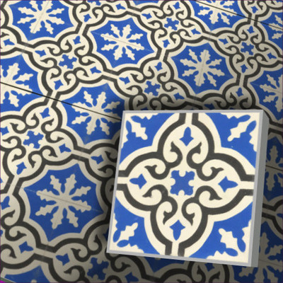 Zementfliese mit Dekor Iraquia blau - Vintage Retro Fliese für Boden