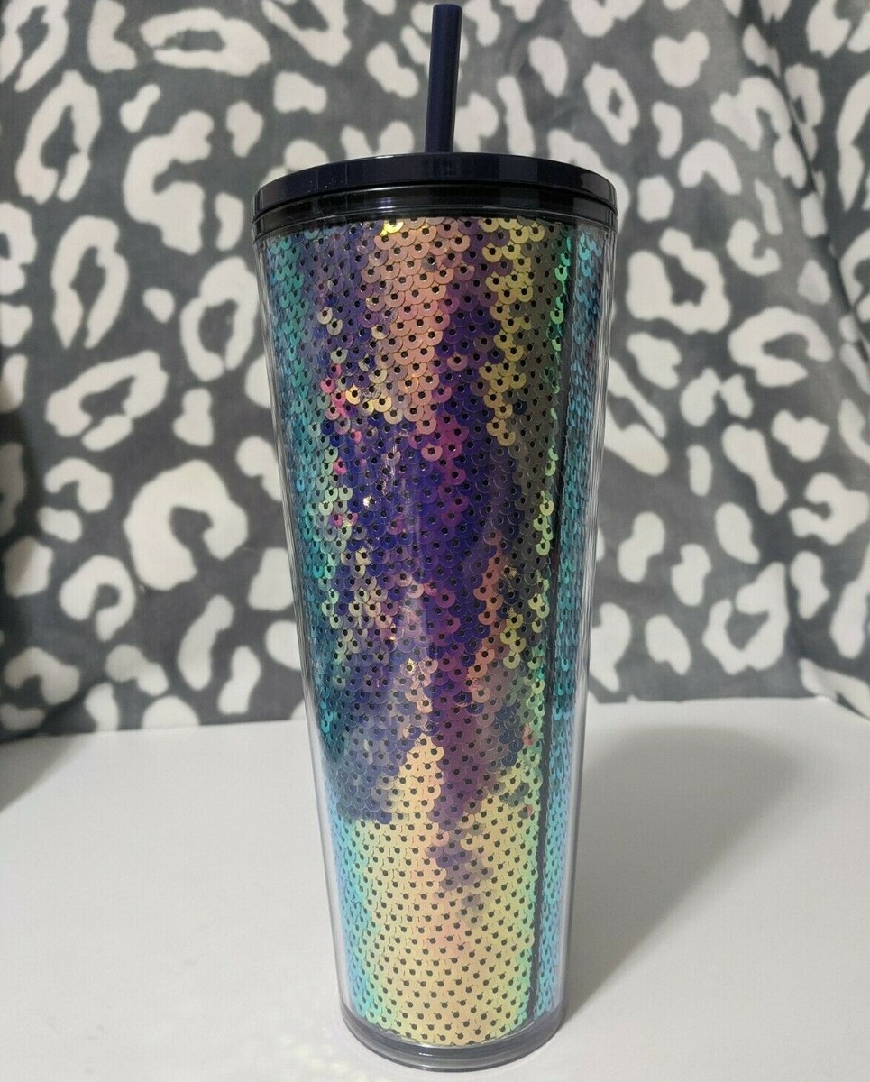 Starbucks Sequin Winter Holiday 2020 Cold Beverage Tumbler Navy Blue Lid &  Straw