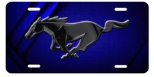 MUSTANG Inspired art on Simulated Carbon Fiber Aluminum License Plate Blue