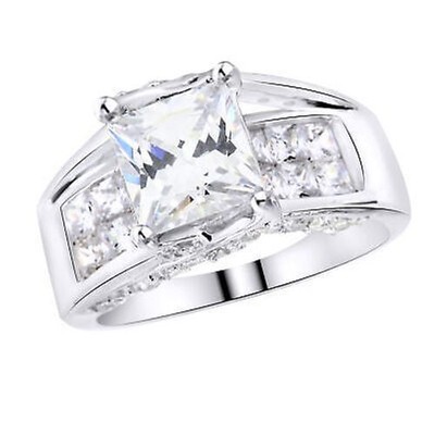 3.30Ct Invisible Set Bridge Wedding Ring Simulated Diamond Sterling Silver