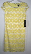 Madison Leigh Sunflower Yellow Summertime Dress w/ Floral Lace Overlay - Size 6