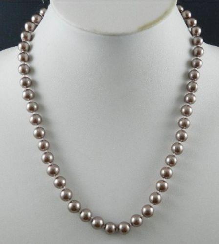18" Silver Champagne Shell Pearl Bead Necklace - Imitation Round Pearls, Silver Plated 7 thumbnail image