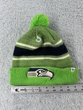 Seattle Seahawks Beanie Adult One Size Green Black Stripe NFL '47 Pom Acrylic