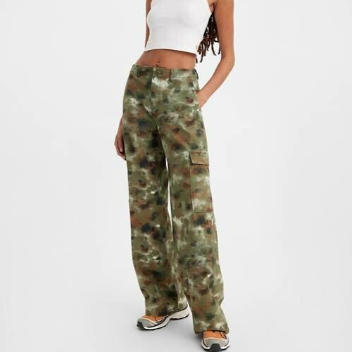 Levi's Premium Baggy Cargo Pants Mossy Green Camo Women's Size 23