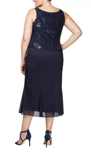 ALEX EVENINGS Dress Set 20W Navy Blue 496267 Two Piece MIDI NWT $239 - Picture 5 of 5