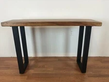 Acacia slab console with metal leg straight edge 48" x 14" x H 30" 