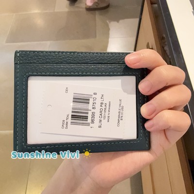 NWT Coach Slim ID Card Case CP209 Dark Teal Leather | eBay