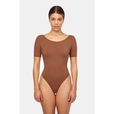 NEW Lacausa Dawn Bodysuit Size Large Mocha Scoop Back Thong Soft Spandex H9-3
