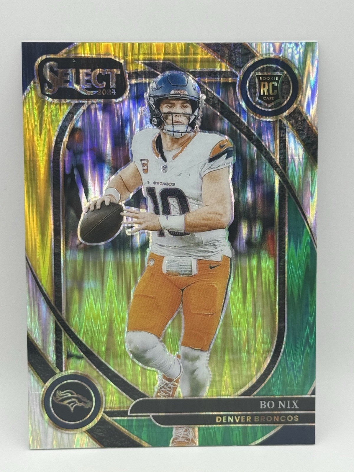 2024 Panini Select Bo Nix Club Green and Yellow Prizm Shock #221 RC Broncos