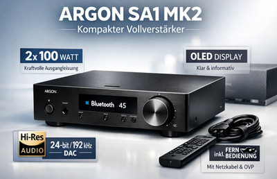 Argon SA1 MK2  Kompakter Vollverstärker Amplifier 2x 100W ARGSA1MK2BK Audio OVP