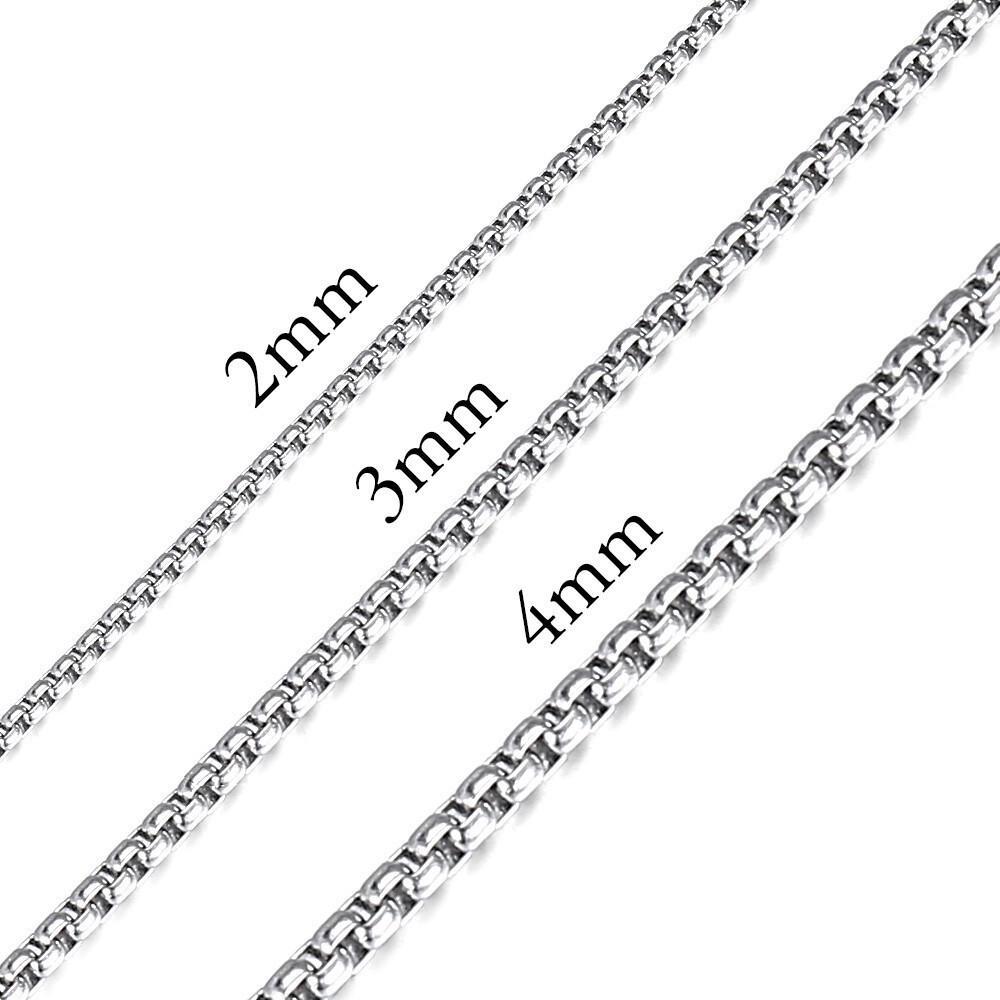 USA 1.5/2/3/4mm Round Box Chain Necklace Stainless Steel Link Men Women 18-28