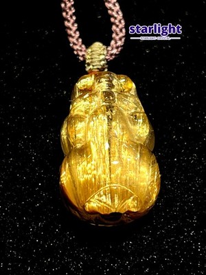 Natural Titanium Crystal Pixiu Pendant Pure White Body, Yellow Titanium Crystal