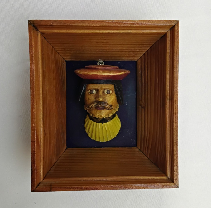 Vintage Hand-Carved Wawel Head Wooden Replica Man w/ Cap and Mustache #J5360